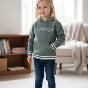 Champion Kids' Olive Green Hooded Sweatshirt with Striped Trim